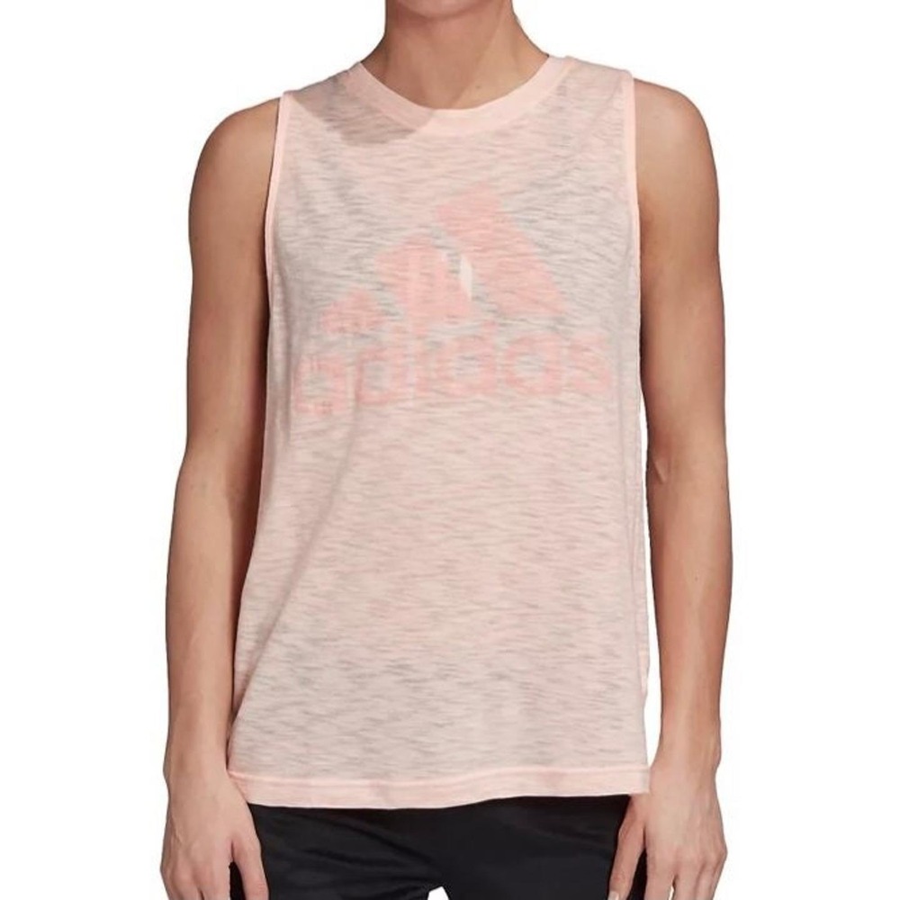Adidas Winners Tank Top Coral Pink Heather Burnout Logo DN9065 Womens Medium